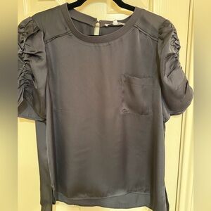 DR2 Grey Satin Blouse with Ruched Sleeves